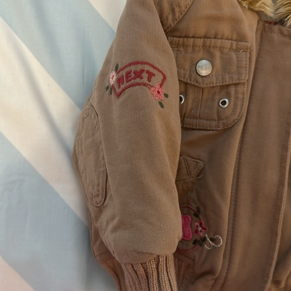 Next - heavy weight insulated winter jacket with Faux fur trim on hat. 6-9 mo - Picture 2 of 6